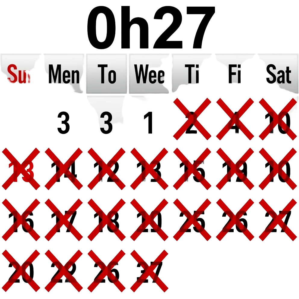 A month calendar with each day of the month crossed out with a red X emoji