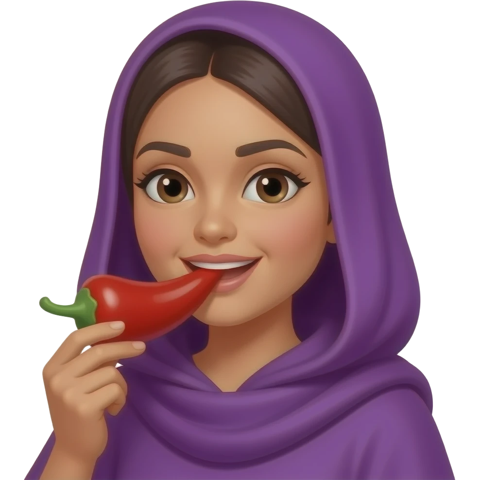 purple cloth woman eating very larger Chilli emoji