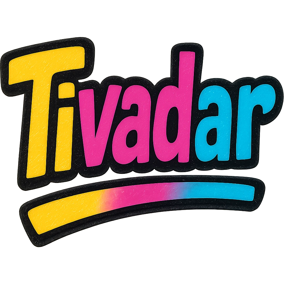 Tivadar name in modern colorful gradient font with dark outline, dynamic slanted or partial underline, in the style of reference patterns emoji