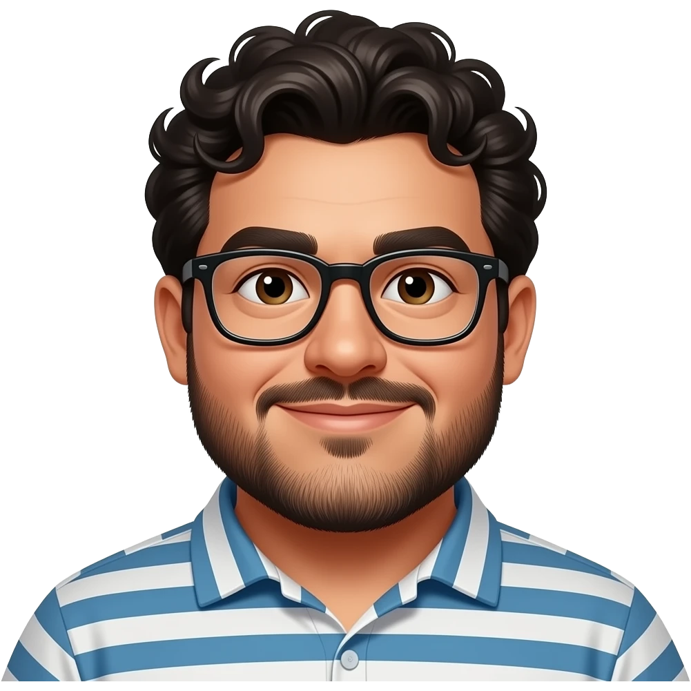 Fat Mexican guy with a disconnect beard and curly hair and glasses emoji