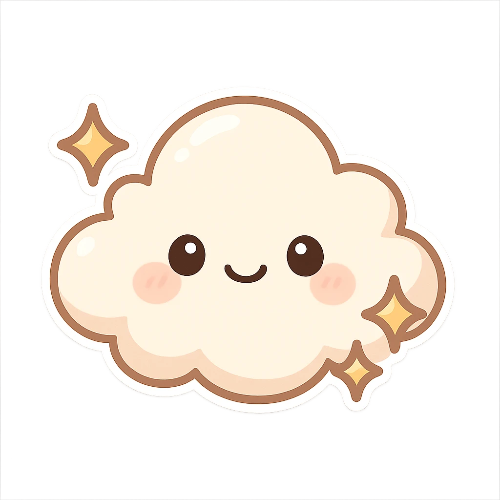 chibi sticker-style cloud with sparkles, cute and exaggerated emoji