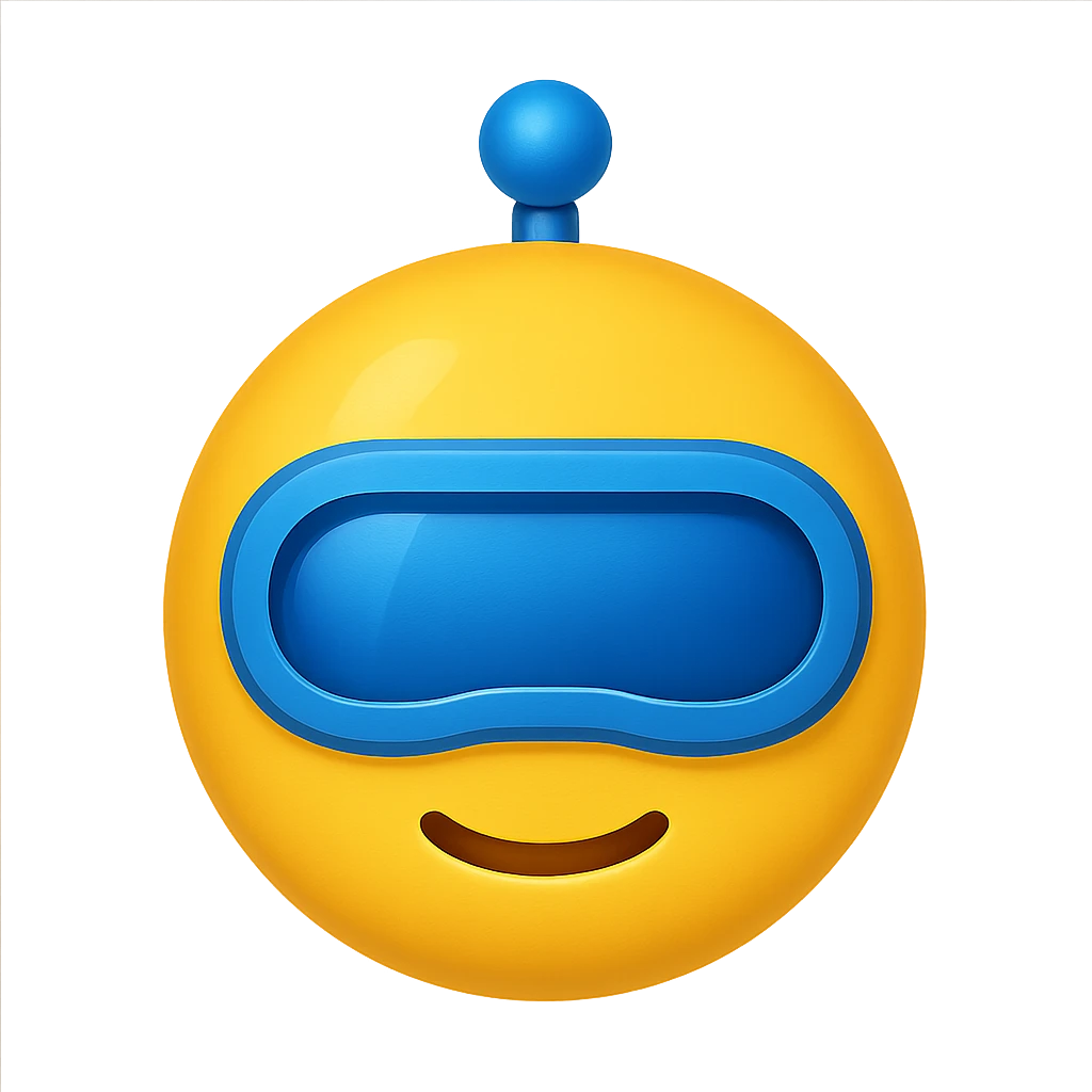 yellow face with blue robot visor, digital illustration, emoji style emoji