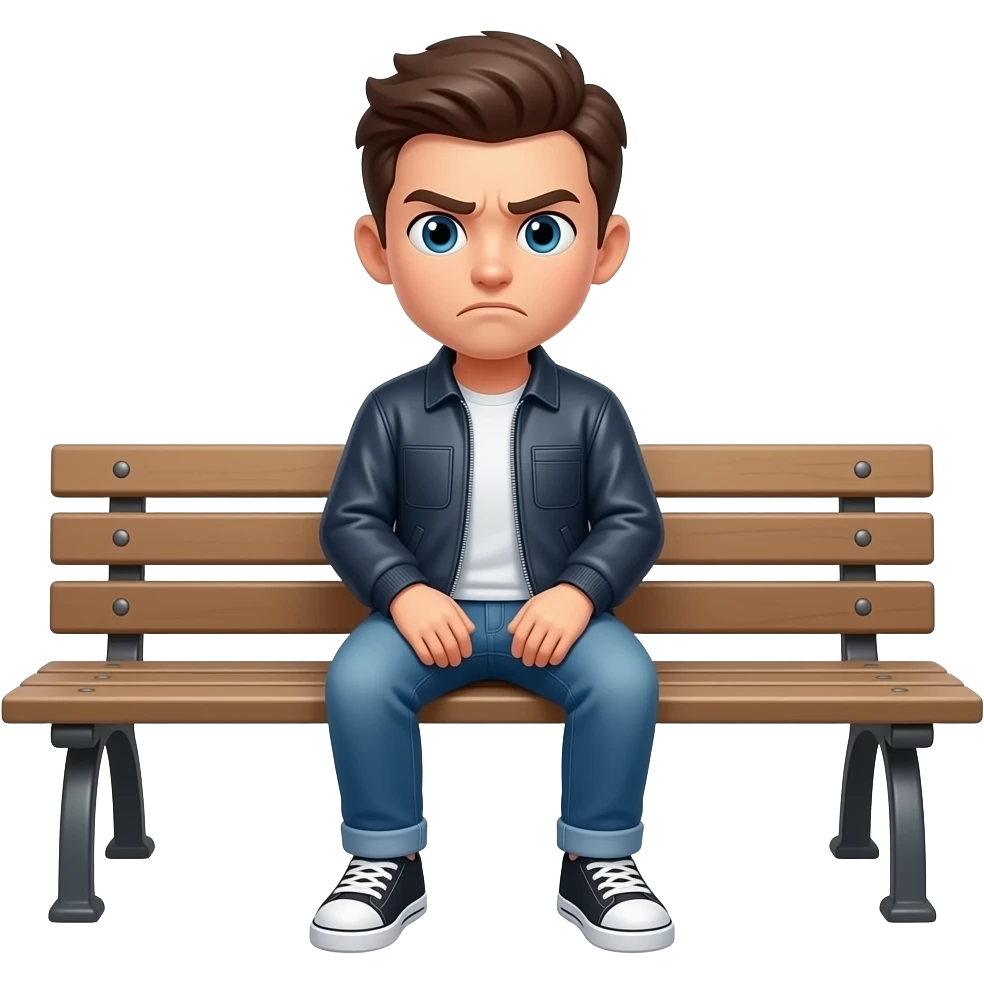annyoyed young person sitting on a bank emoji