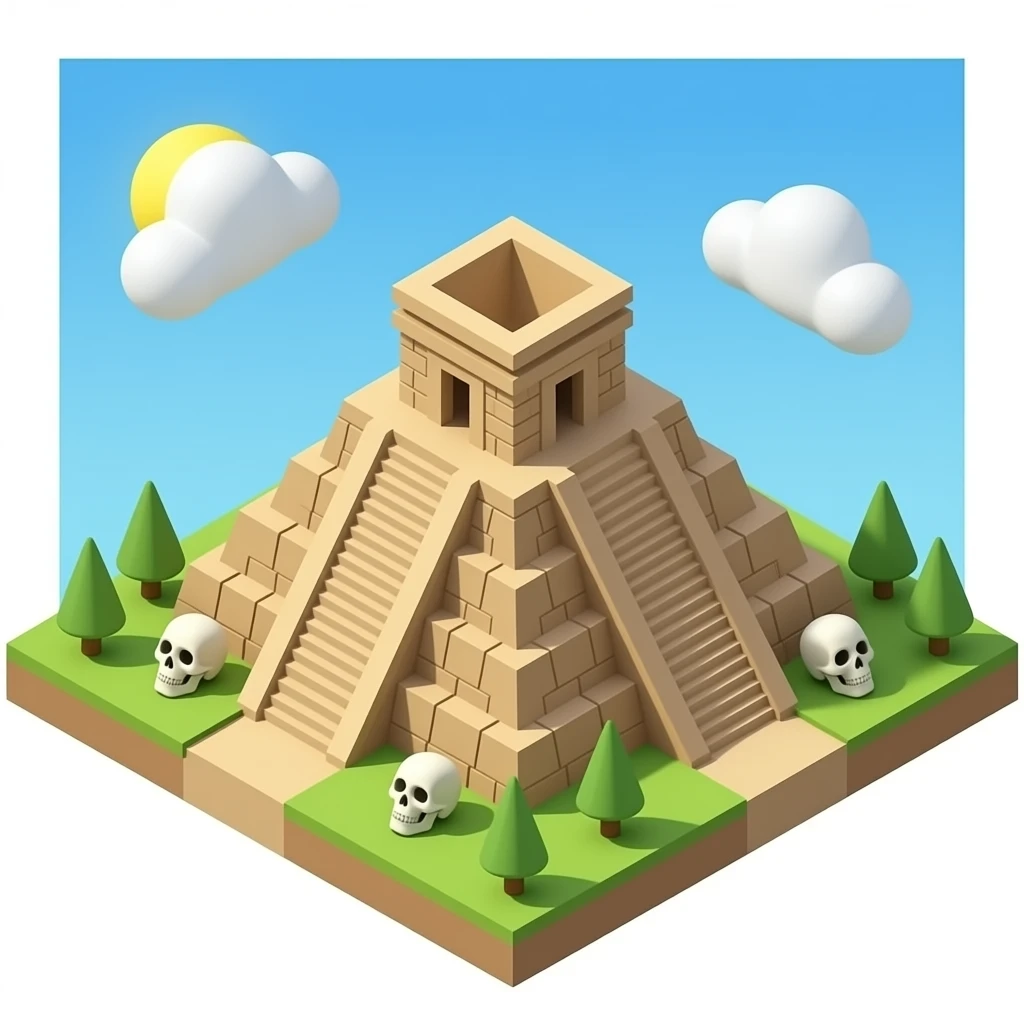 maya pyramid temple with skulls isometric view transparent background emoji