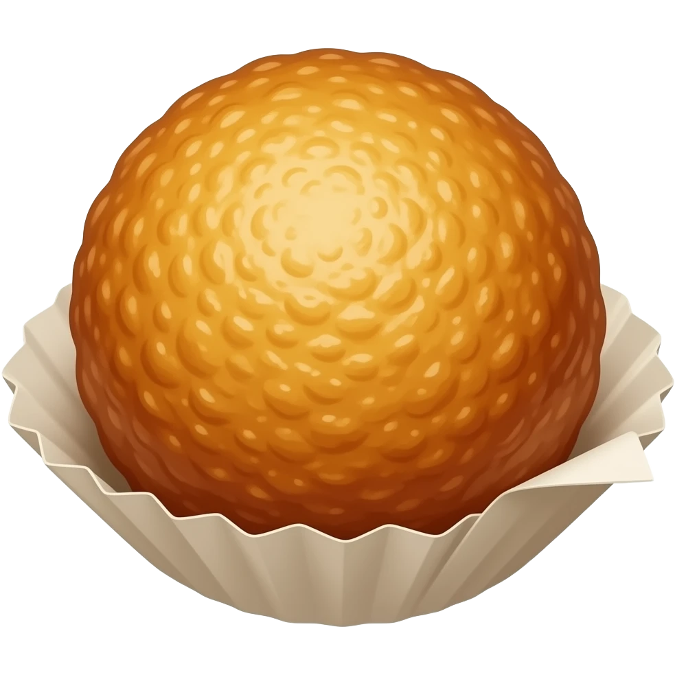 Korean cheese ball, realistic, golden brown, crispy fried dough, glossy oily surface, round shape, handheld, paper tray, street food, high detail emoji