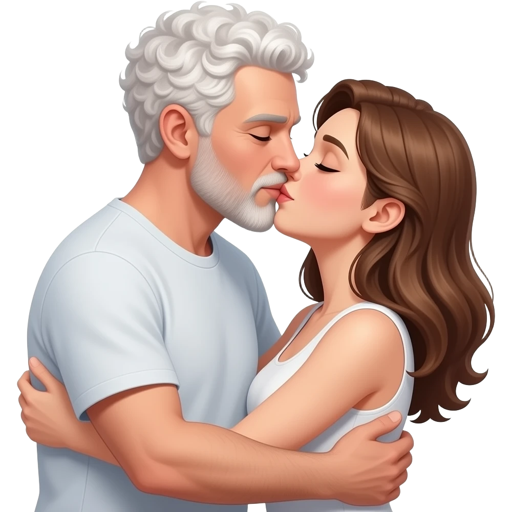 Realistic white man super short curly hair with beard kissing passionately and hugging realistic white girl brown hair emoji