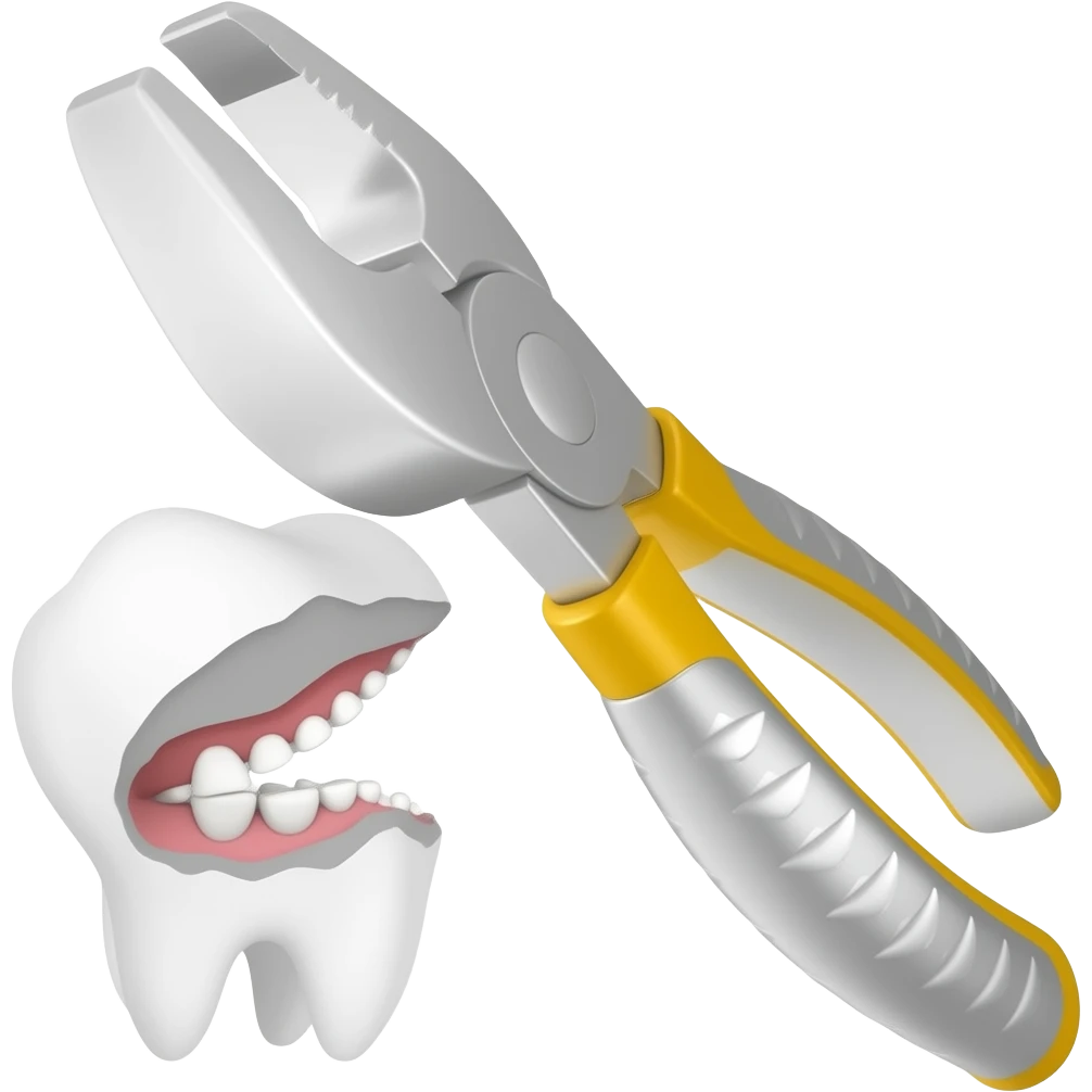 A pair of pliers with a tooth having been pulled out emoji