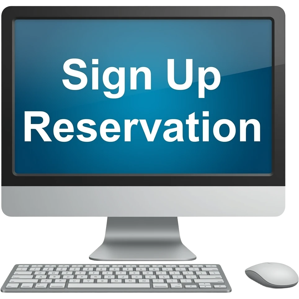 Sign up word with Reservation site word wIth computer with no people with mouse emoji