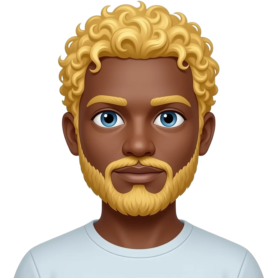 Kapalı sarı ve kıvırcık saçlı hafif sakal ve hafif bıyık mavi göz esmer emoji