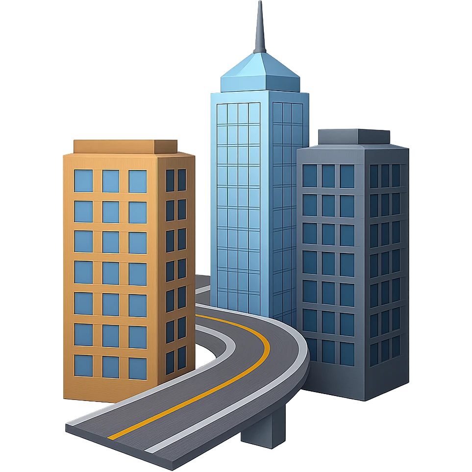 

Сделай детализированное емодзи - небоскребы а рядом дорога-мост, 
Без фона, на пнг прозначном фоне emoji