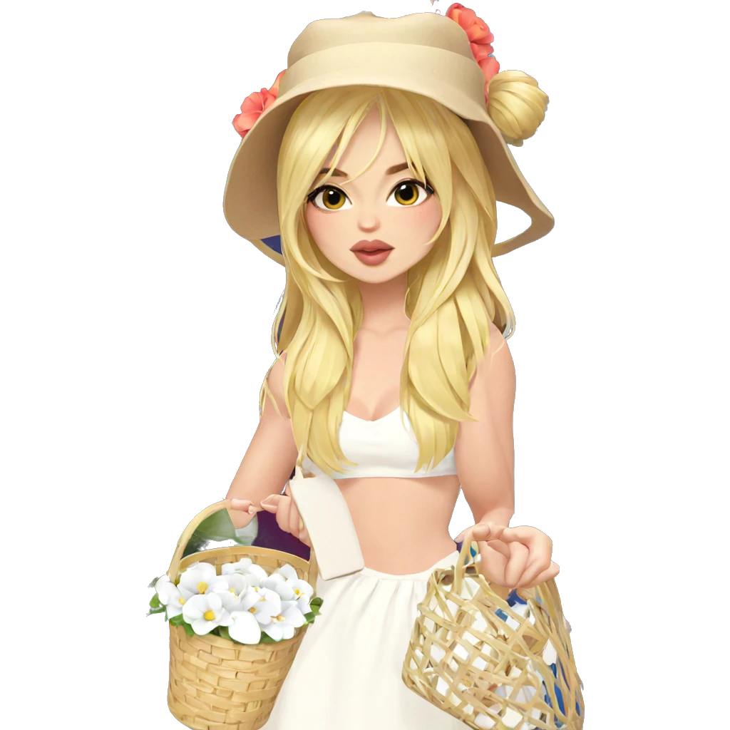 blonde girl with flower basket emoji