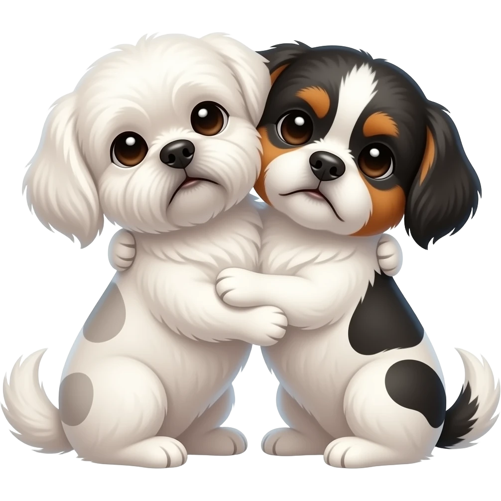 Hugging two Shih Tzu  one white one tricolor black brown white emoji