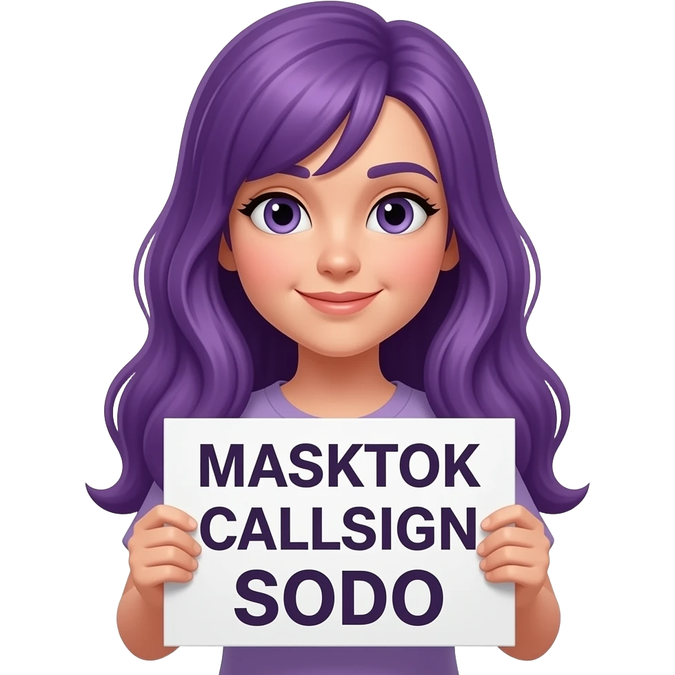 girl with long purple hair with a MASKTOK CALLSIGN SODO sign emoji