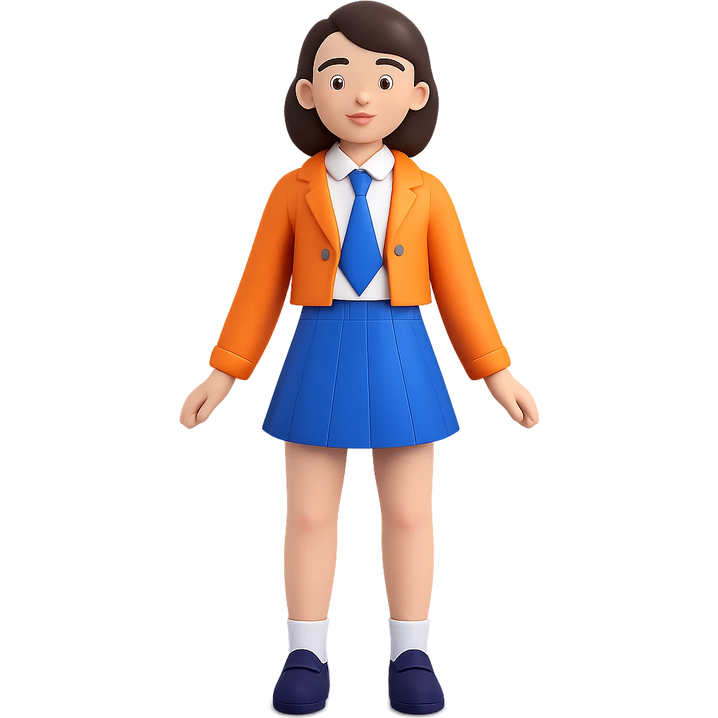 Make the blue school skirt even shorter, keeping the playful and empowering vibe, with no background. emoji