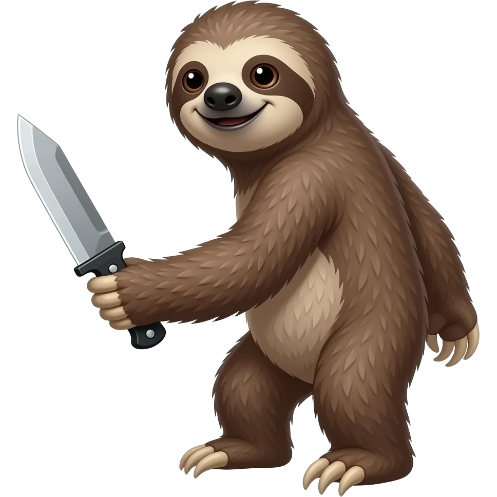 turn back looking askance going smiling evil killer sloth w very taktic knife emoji