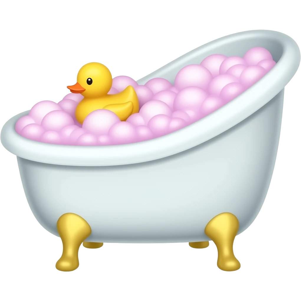 Bath tub with a small rubber duck on the pink bubble water emoji emoji