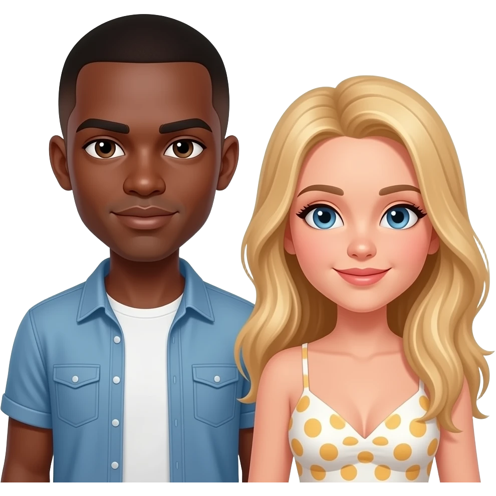 Black man with shaved head at the beach with blonde girlfriend emoji