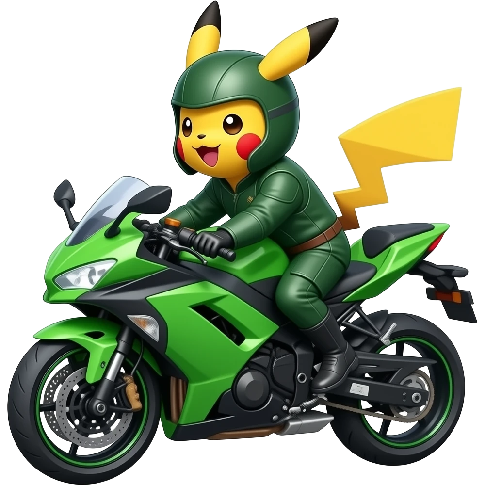 Pikachu riding green ninja mototcycle emoji