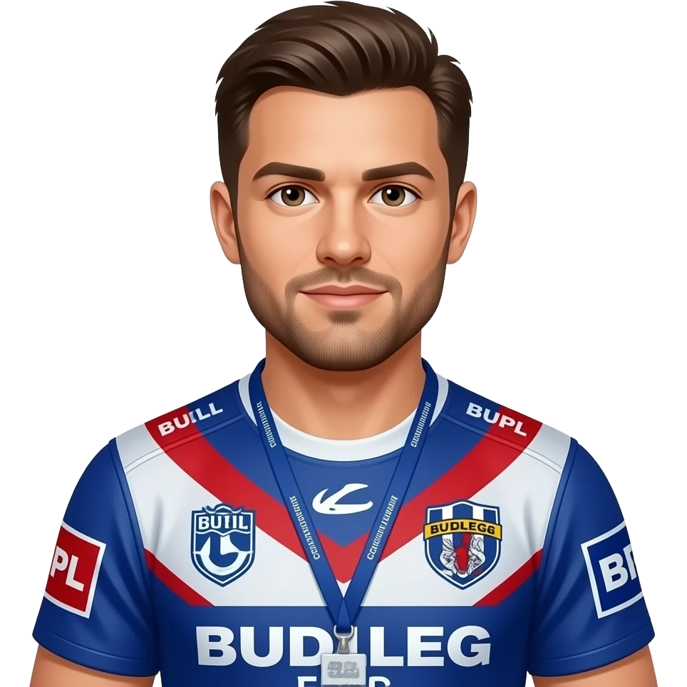 Roster coordinator dude with nrl bulldogs jersey emoji