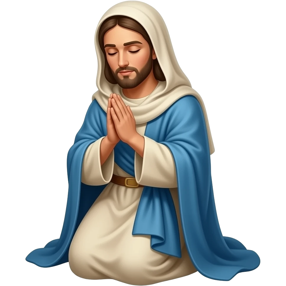 A Samaritan woman wearing clothing from ancient biblical times praying on her hands and knees emoji