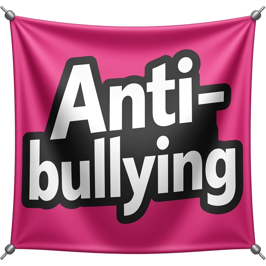 Hyperrealism, pink color banner with typography text "Anti-bullying" in bold white, black colors, isolated still life, render. No emoji icons, no emoji faces emoji