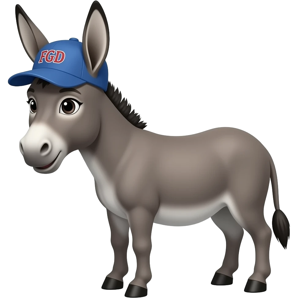 Donkey wearing a baseball cap with the letters FGD emoji
