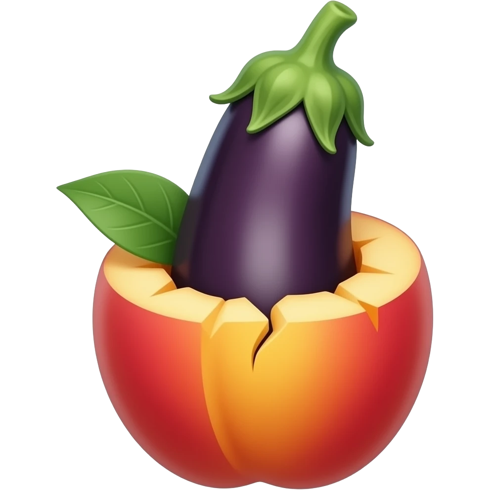 eggplant sticking halfway inside peach crack emoji