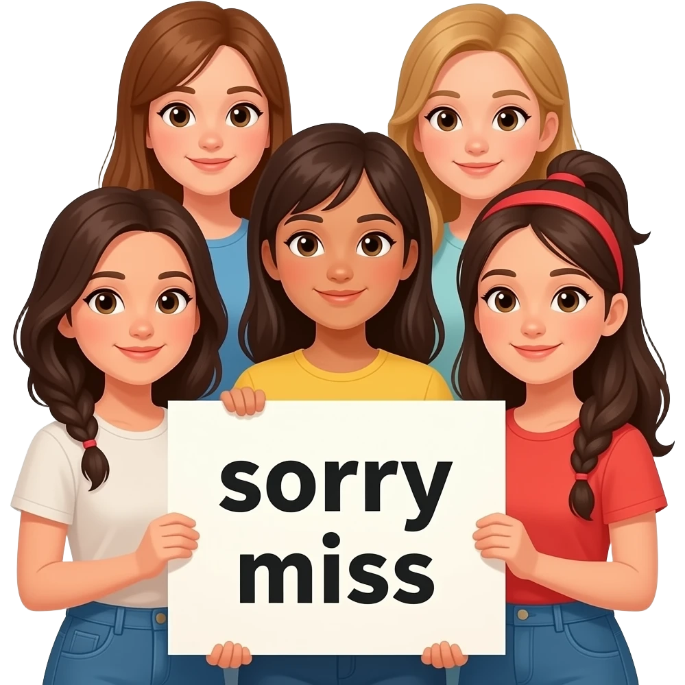 a whole class of girls with an apology sign , it should be written sorry miss emoji