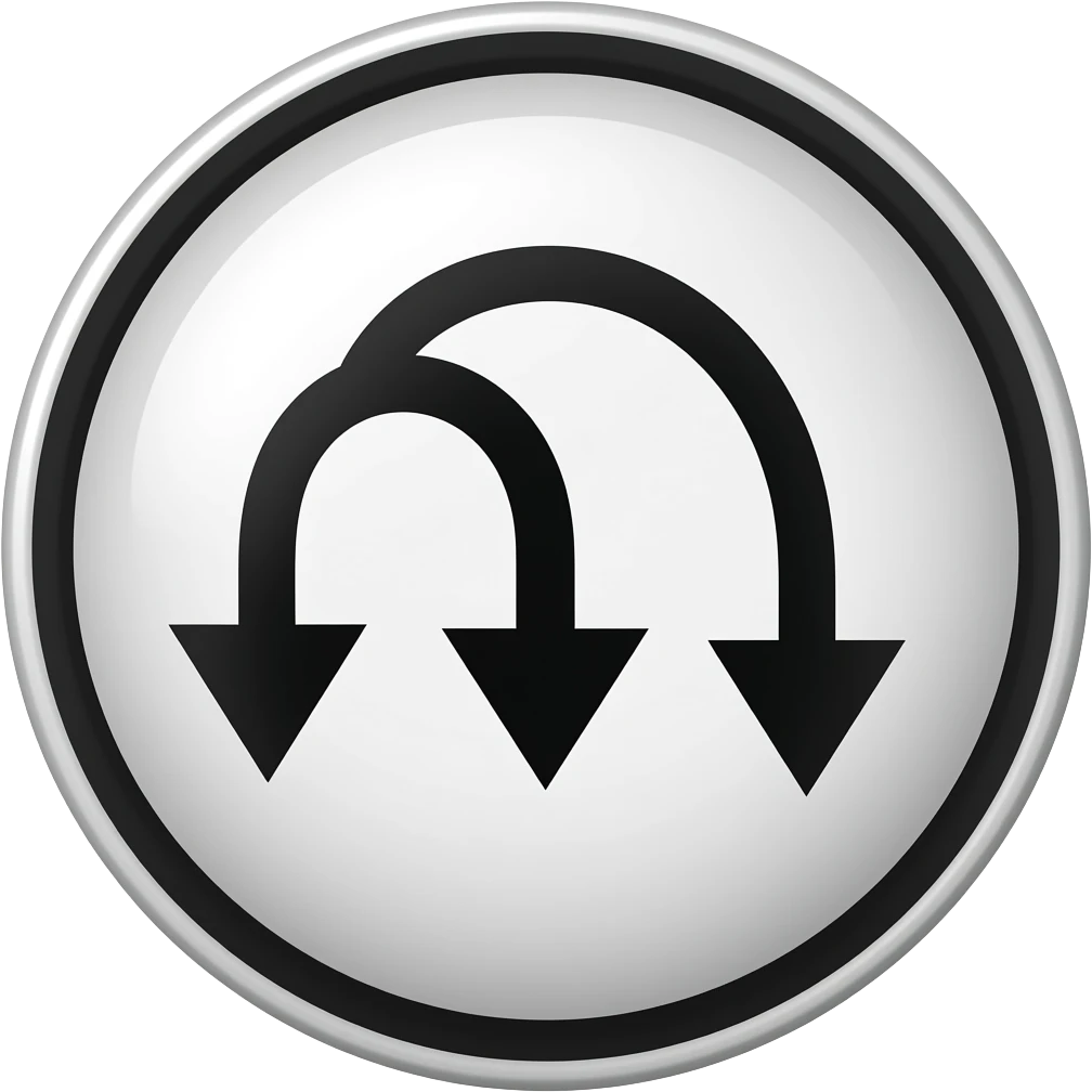 It features three black arrows pointing downward in a bend sinister direction, typically within a black circle emoji