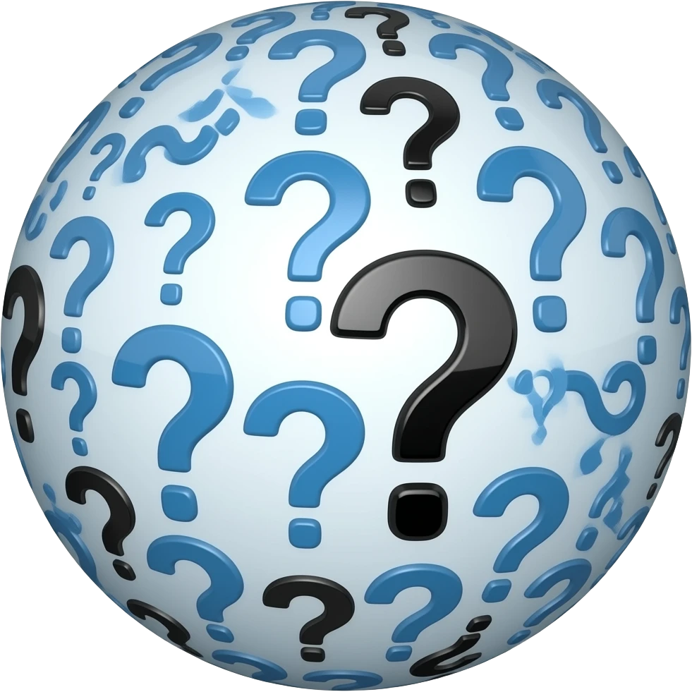 A dimensional, question-mark-laden orb, emoji