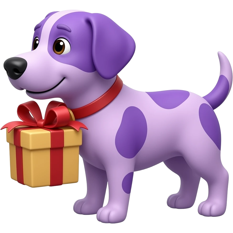 Perro morado dando un regalo emoji
