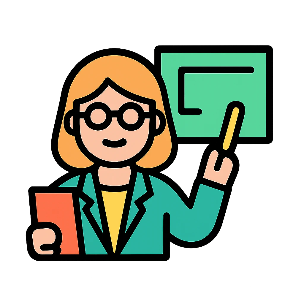 teacher, lineal color icon with black outlines, simple and modern emoji
