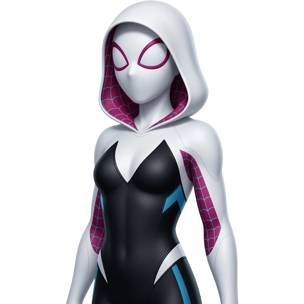 full standing spider gwen in proper spiderman suit with mask ( right side angle) emoji