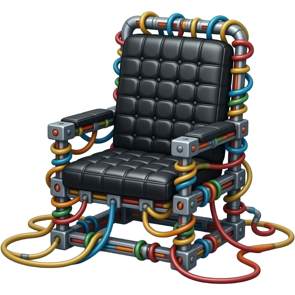 A high-tech electric chair made of electric wires and cables with rubber scales that reveal its electric skeleton emoji