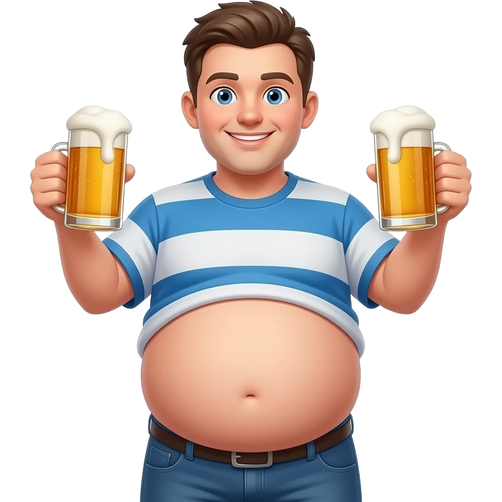 Zrób chłopak 12 latek z piwny brzuchem🫄🏼 brzuch ma kształt jak piłka + twarty brzuch + bardzo ogromny brzuch i trzyma oba piwa 🍻 emoji