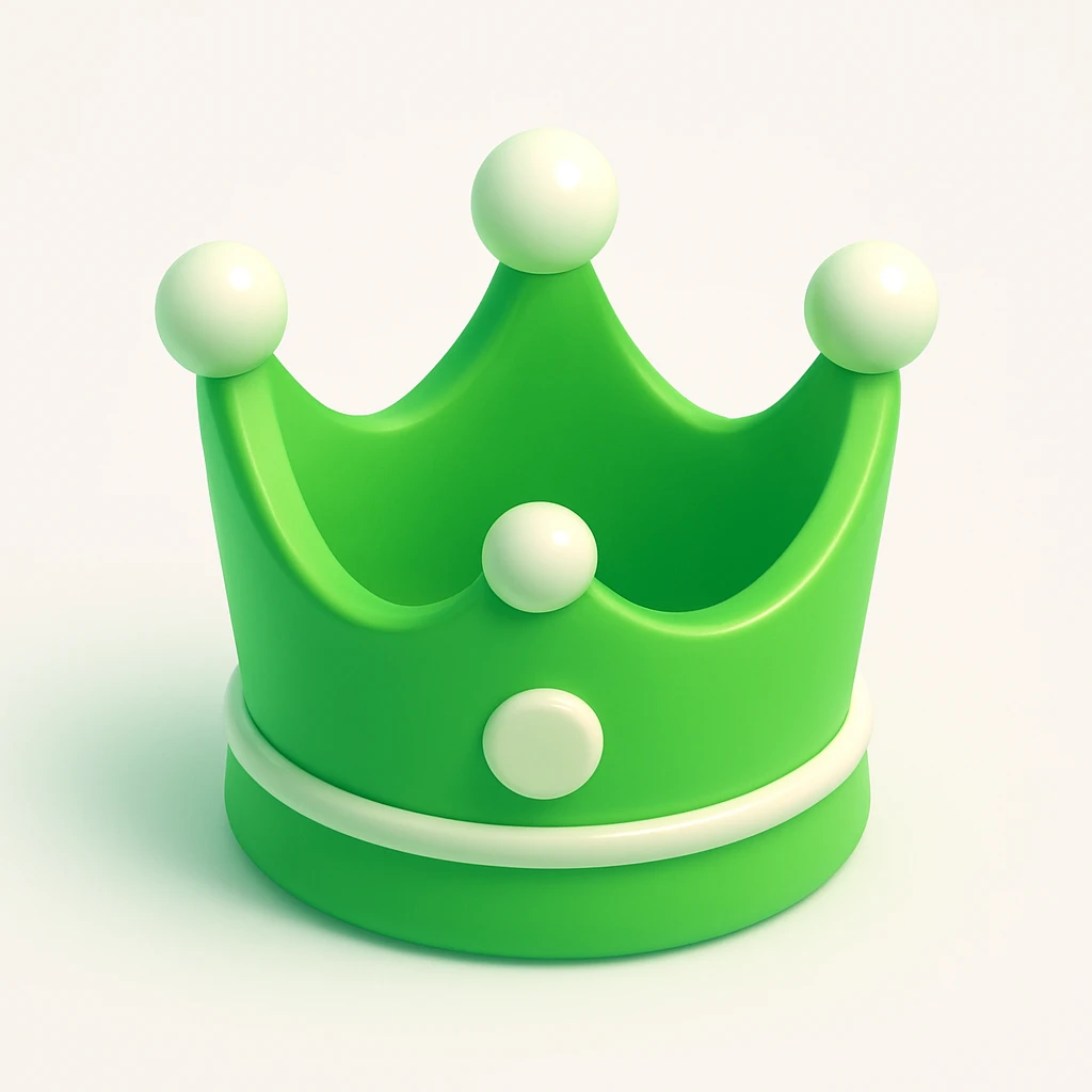 green crown, 3D cartoon style, playful and shiny emoji