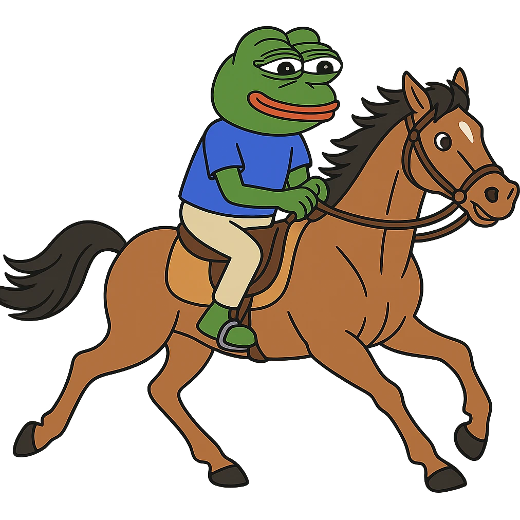 create a pepe riding horse, white background emoji