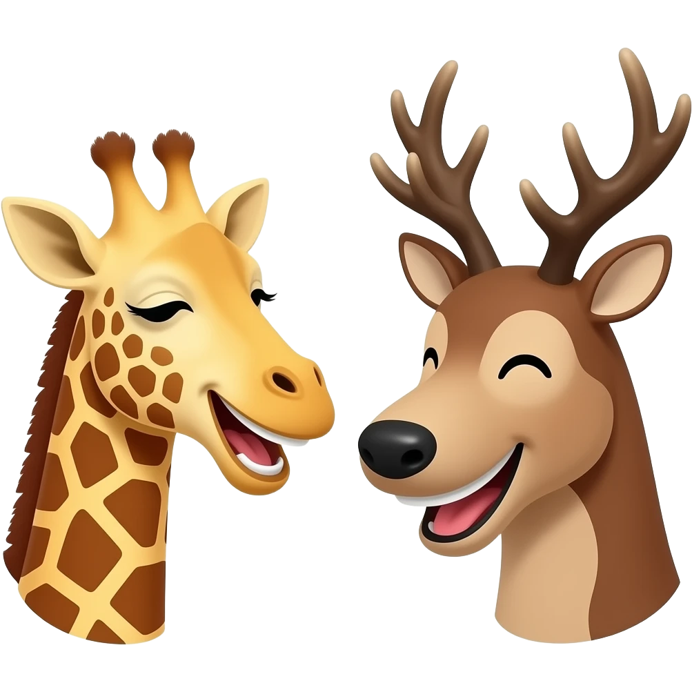 Einfacher Giraffenkopf lachen und Elchkopf lachen und schauen sich an emoji