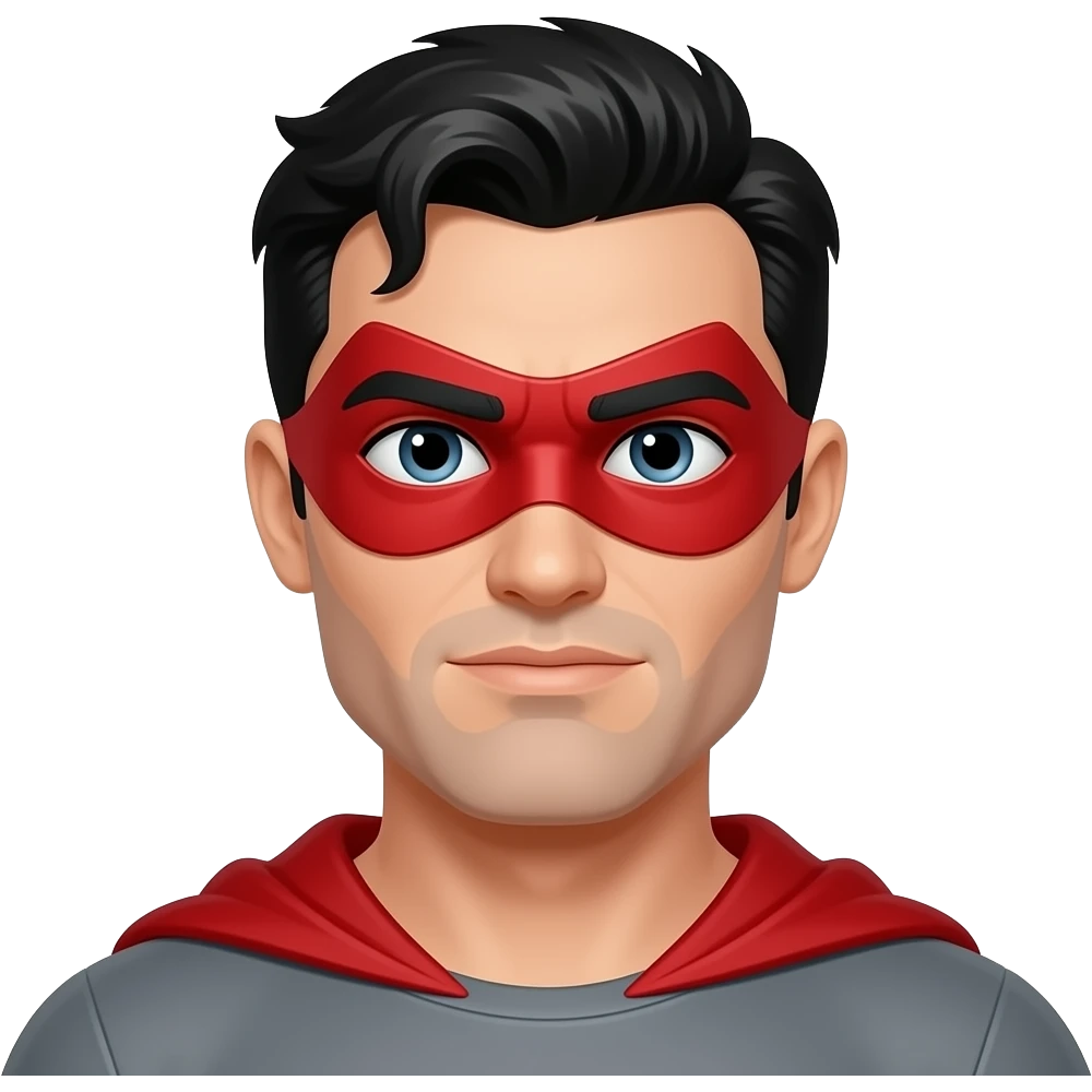 검은 머리에 빨간색 가면을 쓰고 있는 수염 없는 가면에 눈썹이 가려진 남자 히어로 emoji
