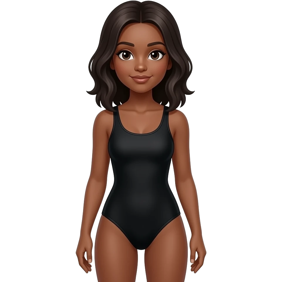Full body black girl medium hair wearing black swimsuit emoji