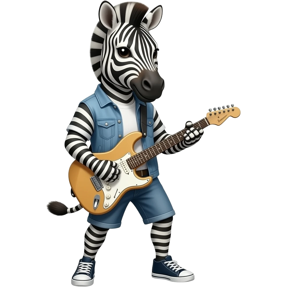 людиноподібна зебра рокер в рокерському образі грає на гітарі emoji