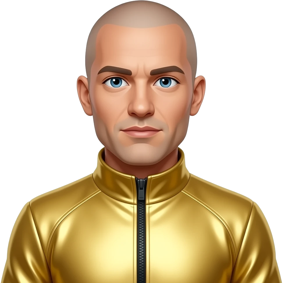 bald man wearing a gold sports jacket emoji
