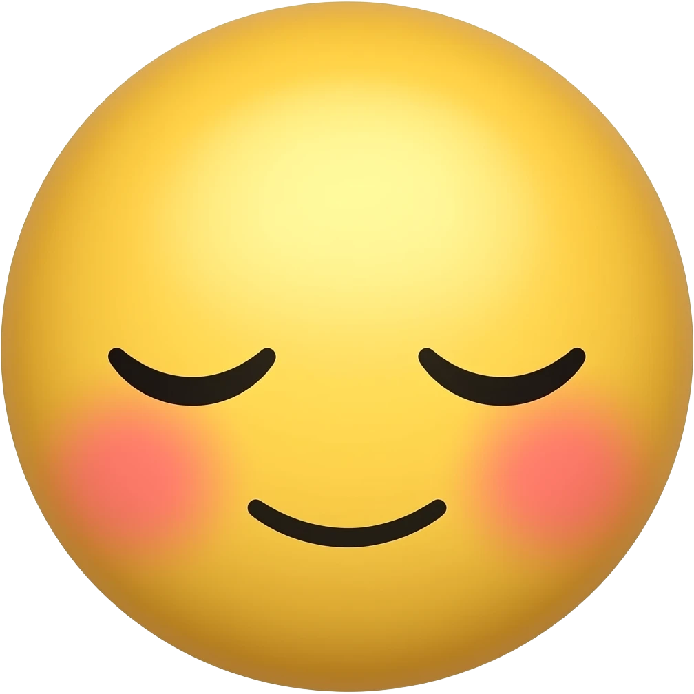 Gelber Emoji mit kleinen Mund süssen Augen, die geschlossen sind und rosa Blush emoji