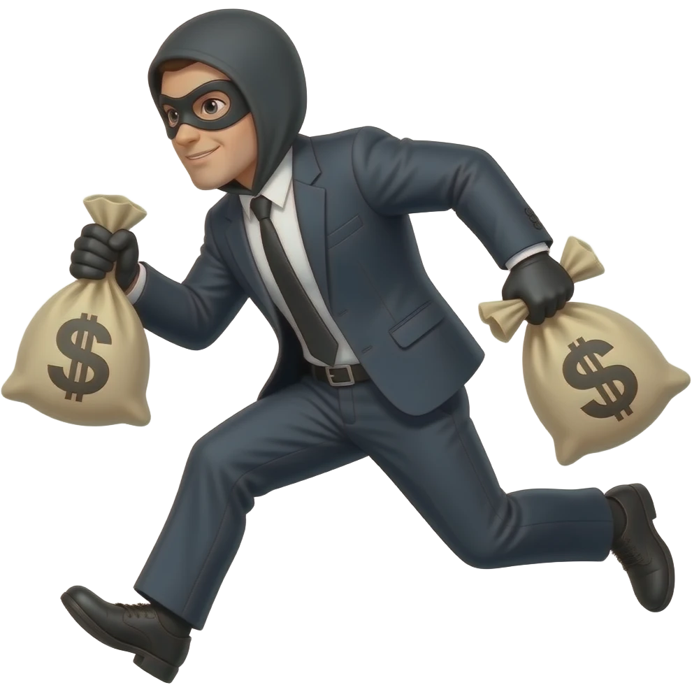 Emoji de ladrón con una bolsa de dinero corriendo emoji