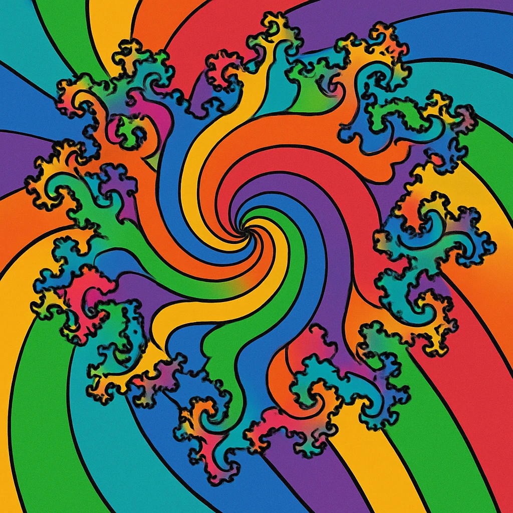 funky rainbow fractal, vibrant, swirling, abstract, energetic, vibrant toon style emoji