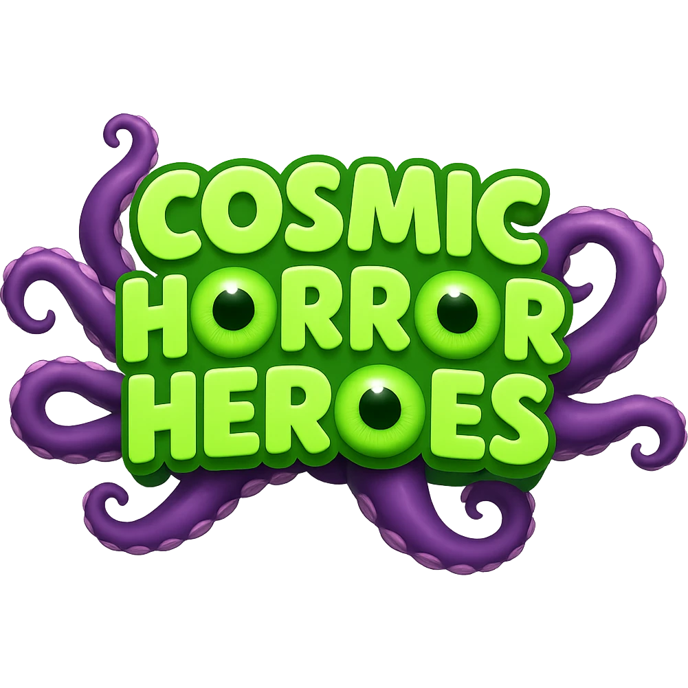 Edit the image to make the font more round and smooth while keeping the same green color, tentacles, and cosmic horror theme. Maintain the background and overall composition unchanged. The style should resemble apple style emojis (concise, clean, and polished). emoji