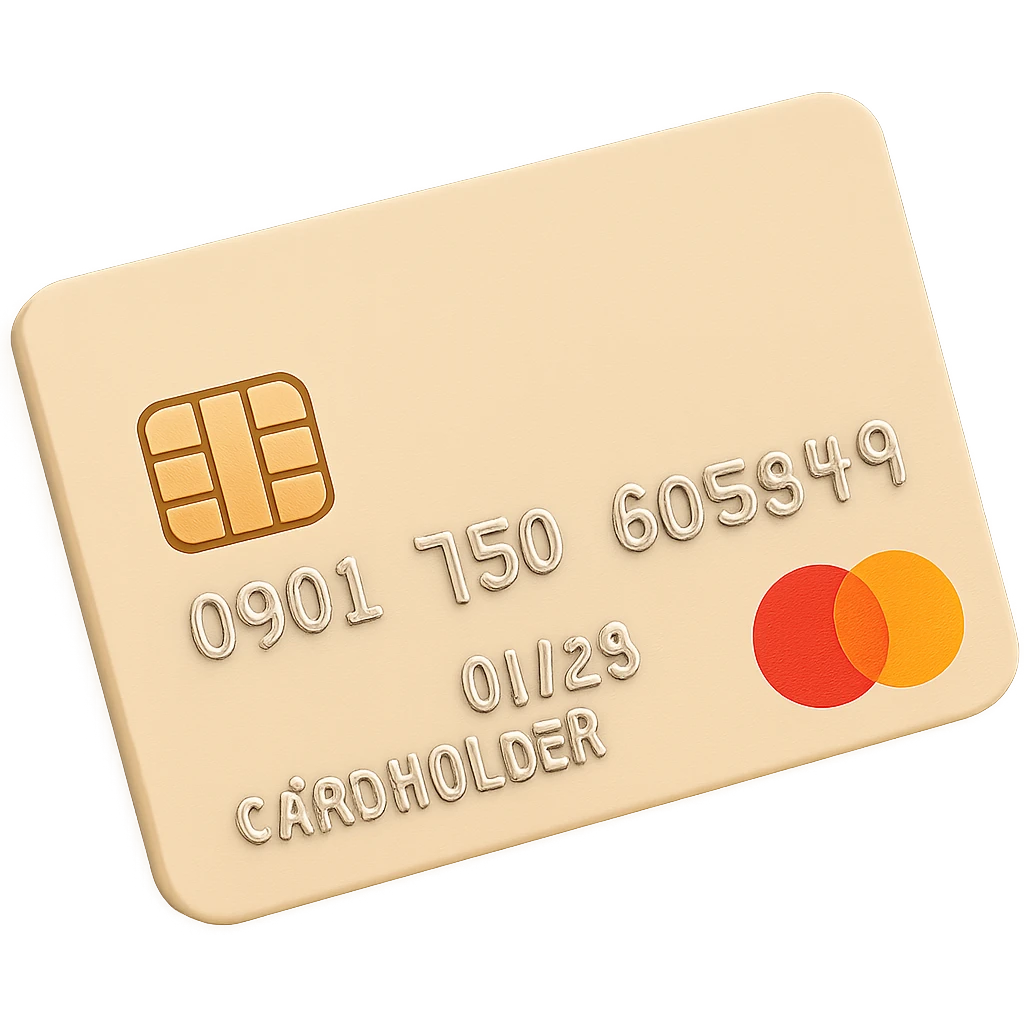 Make this bank card light beige in color, keep the same angle and style, in emoji style with transparent background. The original style is emoji style but it does not support editing, so use the universal edit model with emoji style hints. emoji