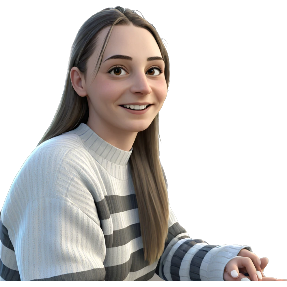 smiling girl in striped sweater emoji