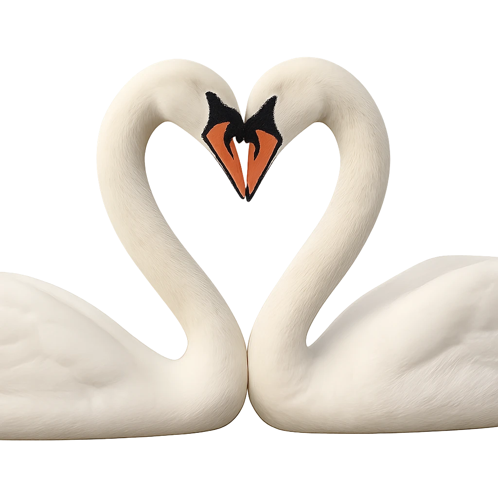 romantic swan couple forming a heart, no background emoji