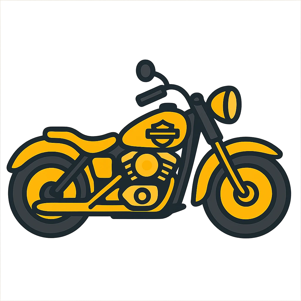 Harley-Davidson classic motorcycle, Emoji style, yellow emoji